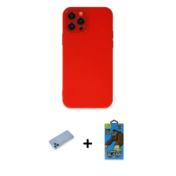 MARSİLYAN™- iPhone 12 Pro Max Kılıf Çekirdek Modern Serisi - Siyah 18D Cam Ekran Koruyucu + Shine Kamera Lens Koruma Cam - MI