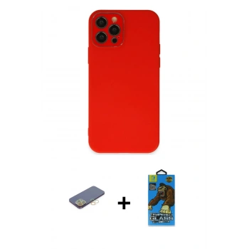 MARSİLYAN™- iPhone 12 Pro Max Kılıf Çekirdek Modern Serisi - Siyah 18D Cam Ekran Koruyucu + Renkli Kamera Lens Koruma Cam - SI