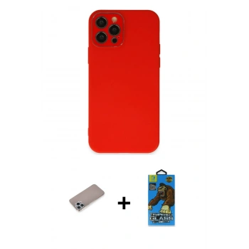 MARSİLYAN™- iPhone 12 Pro Max Kılıf Çekirdek Modern Serisi - Siyah 18D Cam Ekran Koruyucu + Shine Kamera Lens Koruma Cam - SABE