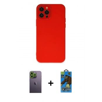 MARSİLYAN™- iPhone 12 Pro Max Kılıf Çekirdek Modern Serisi - Siyah 18D Cam Ekran Koruyucu + Neon Fosforlu Kamera Lens - YL
