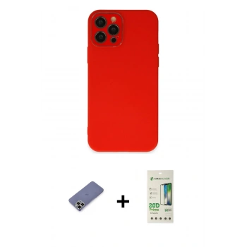 MARSİLYAN™- iPhone 12 Pro Max Kılıf Çekirdek Modern Serisi - Siyah 20D Premium Cam Ekran Koruyucu + Metal Kamera Lens Koruma Cam - GD