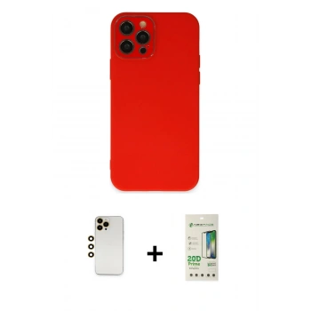 MARSİLYAN™- iPhone 12 Pro Max Kılıf Çekirdek Modern Serisi - Siyah 20D Premium Cam Ekran Koruyucu + Shine Kamera Lens - GD
