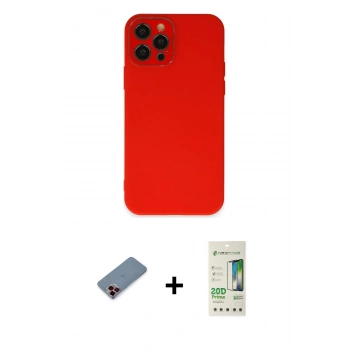 MARSİLYAN™- iPhone 12 Pro Max Kılıf Çekirdek Modern Serisi - Siyah 20D Premium Cam Ekran Koruyucu + Metal Kamera Lens Koruma Cam - KI