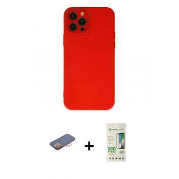 MARSİLYAN™- iPhone 12 Pro Max Kılıf Çekirdek Modern Serisi - Siyah 20D Premium Cam Ekran Koruyucu + Renkli Kamera Lens Koruma Cam - TU