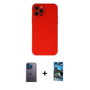 MARSİLYAN™- iPhone 12 Pro Max Kılıf Çekirdek Modern Serisi - Siyah 34D Izgaralı Cam + Neon Fosforlu Kamera Lens - MI