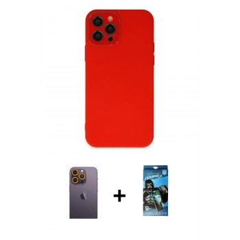 MARSİLYAN™- iPhone 12 Pro Max Kılıf Çekirdek Modern Serisi - Siyah 34D Izgaralı Cam + Neon Fosforlu Kamera Lens - SI