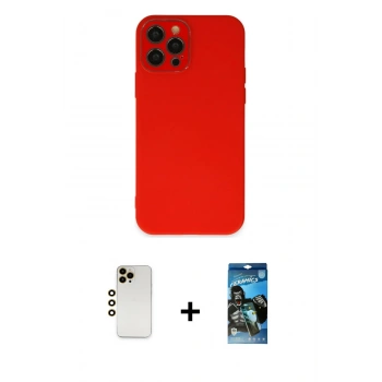 MARSİLYAN™- iPhone 12 Pro Max Kılıf Çekirdek Modern Serisi - Siyah 34D Izgaralı Cam + Shine Kamera Lens - GD