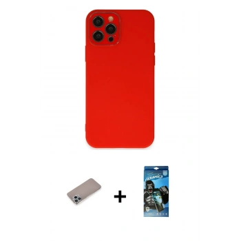 MARSİLYAN™- iPhone 12 Pro Max Kılıf Çekirdek Modern Serisi - Siyah 34D Izgaralı Cam + Shine Kamera Lens Koruma Cam - SABE