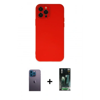 MARSİLYAN™- iPhone 12 Pro Max Kılıf Çekirdek Modern Serisi - Siyah 360 Mat Full Body Arka Koruyucu + Neon Fosforlu Kamera Lens - MI