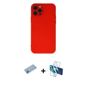 MARSİLYAN™- iPhone 12 Pro Max Kılıf Çekirdek Modern Serisi - Siyah 3D Antistatik Cam Ekran Koruyucu + Shine Kamera Lens Koruma Cam - MI