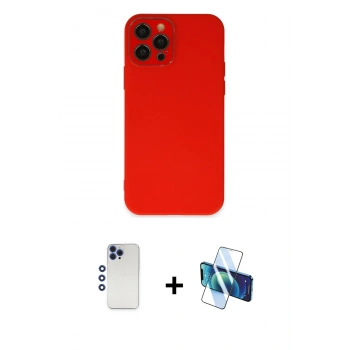MARSİLYAN™- iPhone 12 Pro Max Kılıf Çekirdek Modern Serisi - Siyah 3D Antistatik Cam Ekran Koruyucu + Shine Kamera Lens - LT