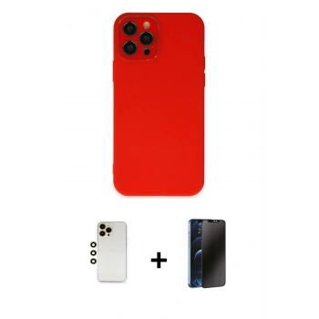 MARSİLYAN™- iPhone 12 Pro Max Kılıf Çekirdek Modern Serisi - Siyah 3D Antistatik Hayalet Cam Ekran Koruyucu + Shine Kamera Lens - GD