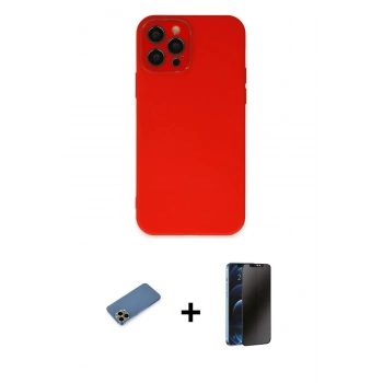 MARSİLYAN™- iPhone 12 Pro Max Kılıf Çekirdek Modern Serisi - Siyah 3D Antistatik Hayalet Cam Ekran Koruyucu + Shine Kamera Lens Koruma Cam - GD
