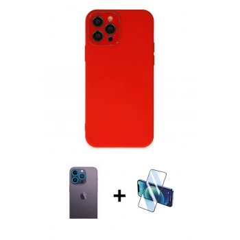 MARSİLYAN™- iPhone 12 Pro Max Kılıf Çekirdek Modern Serisi - Siyah 3D Antistatik Seramik Nano Ekran Koruyucu + Neon Fosforlu Kamera Lens - MI