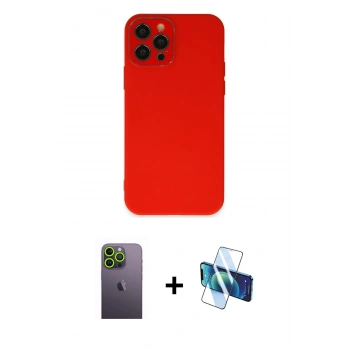 MARSİLYAN™- iPhone 12 Pro Max Kılıf Çekirdek Modern Serisi - Siyah 3D Antistatik Seramik Nano Ekran Koruyucu + Neon Fosforlu Kamera Lens - YL
