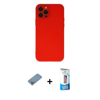 MARSİLYAN™- iPhone 12 Pro Max Kılıf Çekirdek Modern Serisi - Siyah 5D Eko Cam Ekran Koruyucu + Shine Kamera Lens Koruma Cam - GI