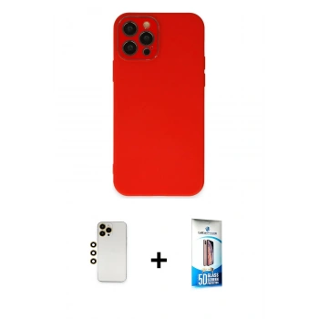 MARSİLYAN™- iPhone 12 Pro Max Kılıf Çekirdek Modern Serisi - Siyah 5D Eko Cam Ekran Koruyucu + Shine Kamera Lens - GD