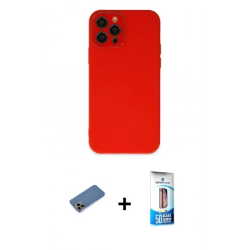 MARSİLYAN™- iPhone 12 Pro Max Kılıf Çekirdek Modern Serisi - Siyah 5D Eko Cam Ekran Koruyucu + Shine Kamera Lens Koruma Cam - GD