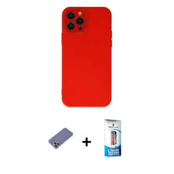 MARSİLYAN™- iPhone 12 Pro Max Kılıf Çekirdek Modern Serisi - Siyah 5D Eko Cam Ekran Koruyucu + Metal Kamera Lens Koruma Cam - GD