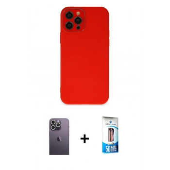 MARSİLYAN™- iPhone 12 Pro Max Kılıf Çekirdek Modern Serisi - Siyah 5D Eko Cam Ekran Koruyucu + Neon Fosforlu Kamera Lens - BZ
