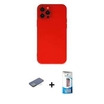 MARSİLYAN™- iPhone 12 Pro Max Kılıf Çekirdek Modern Serisi - Siyah 5D Eko Cam Ekran Koruyucu + Renkli Kamera Lens Koruma Cam - YL