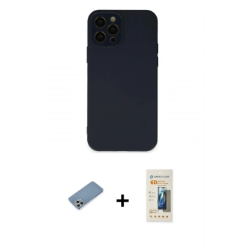 MARSİLYAN™- iPhone 12 Pro Max Kılıf Çekirdek Modern Serisi - Siyah 6D Mat Seramik Hayalet Nano Ekran Koruyucu + Shine Kamera Lens Koruma Cam - GS