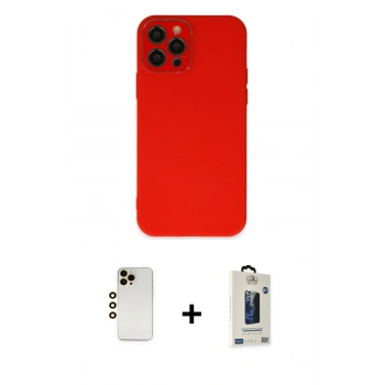 MARSİLYAN™- iPhone 12 Pro Max Kılıf Çekirdek Modern Serisi - Siyah Bilvis Hayalet Cam Ekran Koruyucu + Shine Kamera Lens - GD