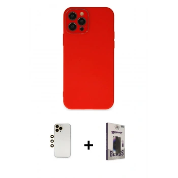 MARSİLYAN™- iPhone 12 Pro Max Kılıf Çekirdek Modern Serisi - Siyah Bilvis Hayalet Cam Ekran Koruyucu + Shine Kamera Lens - GD