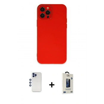 MARSİLYAN™- iPhone 12 Pro Max Kılıf Çekirdek Modern Serisi - Siyah Bilvis Hayalet Cam Ekran Koruyucu + Shine Kamera Lens - LT