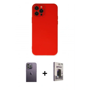 MARSİLYAN™- iPhone 12 Pro Max Kılıf Çekirdek Modern Serisi - Siyah Bilvis Hayalet Cam Ekran Koruyucu + Neon Fosforlu Kamera Lens - BZ