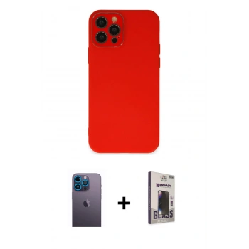 MARSİLYAN™- iPhone 12 Pro Max Kılıf Çekirdek Modern Serisi - Siyah Bilvis Hayalet Cam Ekran Koruyucu + Neon Fosforlu Kamera Lens - MI