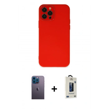 MARSİLYAN™- iPhone 12 Pro Max Kılıf Çekirdek Modern Serisi - Siyah Bilvis Hayalet Cam Ekran Koruyucu + Neon Fosforlu Kamera Lens - MI