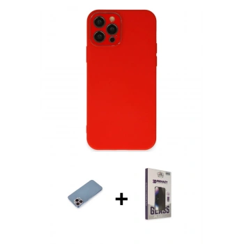 MARSİLYAN™- iPhone 12 Pro Max Kılıf Çekirdek Modern Serisi - Siyah Bilvis Hayalet Cam Ekran Koruyucu + Shine Kamera Lens Koruma Cam - PE