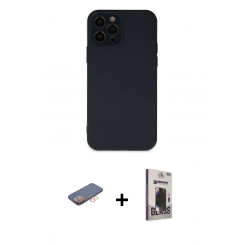 MARSİLYAN™- iPhone 12 Pro Max Kılıf Çekirdek Modern Serisi - Siyah Bilvis Hayalet Cam Ekran Koruyucu + Renkli Kamera Lens Koruma Cam - TU
