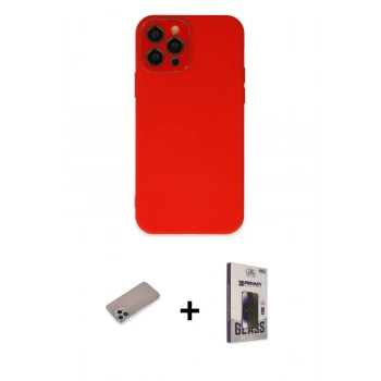 MARSİLYAN™- iPhone 12 Pro Max Kılıf Çekirdek Modern Serisi - Siyah Bilvis Hayalet Cam Ekran Koruyucu + Shine Kamera Lens Koruma Cam - SABE