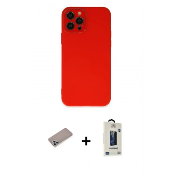 MARSİLYAN™- iPhone 12 Pro Max Kılıf Çekirdek Modern Serisi - Siyah Bilvis Hayalet Cam Ekran Koruyucu + Shine Kamera Lens Koruma Cam - SABE
