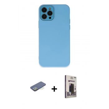 MARSİLYAN™- iPhone 12 Pro Max Kılıf Çekirdek Modern Serisi - Siyah Bilvis Hayalet Cam Ekran Koruyucu + Renkli Kamera Lens Koruma Cam - YL