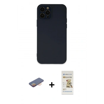 MARSİLYAN™- iPhone 12 Pro Max Kılıf Çekirdek Modern Serisi - Siyah Mat Seramik Nano Ekran Koruyucu + Renkli Kamera Lens Koruma Cam - TU