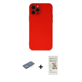 MARSİLYAN™- iPhone 12 Pro Max Kılıf Çekirdek Modern Serisi - Siyah Mat Seramik Nano Ekran Koruyucu + Renkli Kamera Lens Koruma Cam - YL
