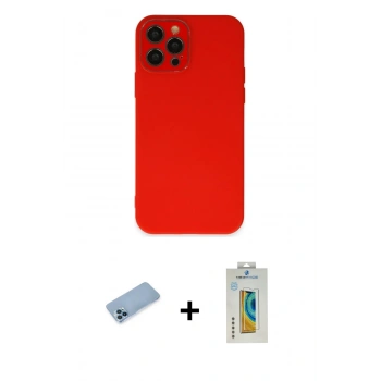 MARSİLYAN™- iPhone 12 Pro Max Kılıf Çekirdek Modern Serisi - Siyah Polymer Nano Ekran Koruyucu + Shine Kamera Lens Koruma Cam - MI