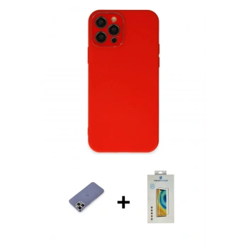 MARSİLYAN™- iPhone 12 Pro Max Kılıf Çekirdek Modern Serisi - Siyah Polymer Nano Ekran Koruyucu + Metal Kamera Lens Koruma Cam - GD