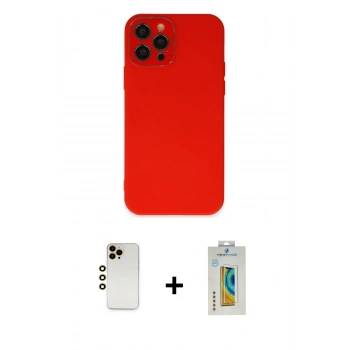 MARSİLYAN™- iPhone 12 Pro Max Kılıf Çekirdek Modern Serisi - Siyah Polymer Nano Ekran Koruyucu + Shine Kamera Lens - GD