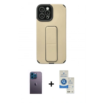 MARSİLYAN™- iPhone 12 Pro Max Kılıf Çekirdek Yansıma - Şeffaf Royal Nano Ekran Koruyucu + Neon Fosforlu Kamera Lens - MI