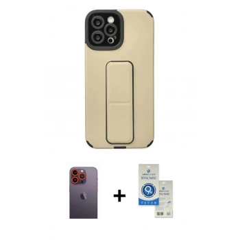 MARSİLYAN™- iPhone 12 Pro Max Kılıf Çekirdek Yansıma - Şeffaf Royal Nano Ekran Koruyucu + Neon Fosforlu Kamera Lens - TU