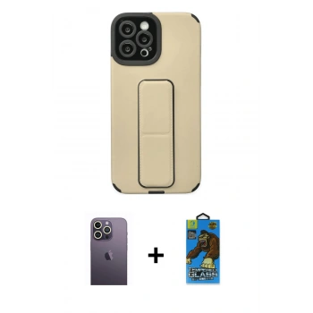 MARSİLYAN™- iPhone 12 Pro Max Kılıf Çekirdek Yansıma - Siyah 18D Cam Ekran Koruyucu + Neon Fosforlu Kamera Lens - BZ