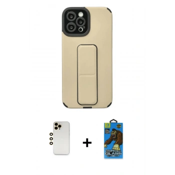 MARSİLYAN™- iPhone 12 Pro Max Kılıf Çekirdek Yansıma - Siyah 18D Cam Ekran Koruyucu + Shine Kamera Lens - GD
