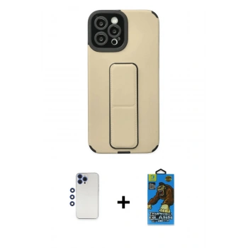 MARSİLYAN™- iPhone 12 Pro Max Kılıf Çekirdek Yansıma - Siyah 18D Cam Ekran Koruyucu + Shine Kamera Lens - LT