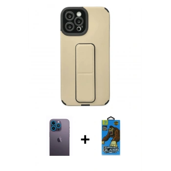 MARSİLYAN™- iPhone 12 Pro Max Kılıf Çekirdek Yansıma - Siyah 18D Cam Ekran Koruyucu + Neon Fosforlu Kamera Lens - MI