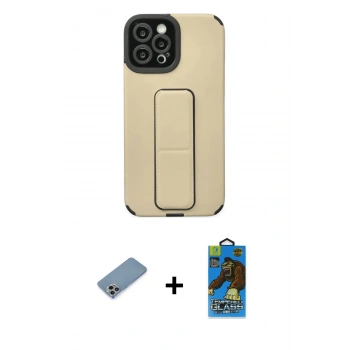 MARSİLYAN™- iPhone 12 Pro Max Kılıf Çekirdek Yansıma - Siyah 18D Cam Ekran Koruyucu + Shine Kamera Lens Koruma Cam - GI