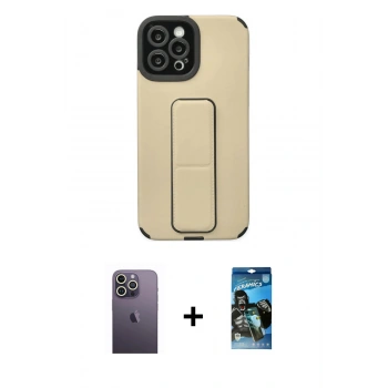 MARSİLYAN™- iPhone 12 Pro Max Kılıf Çekirdek Yansıma - Siyah 34D Izgaralı Cam + Neon Fosforlu Kamera Lens - BZ